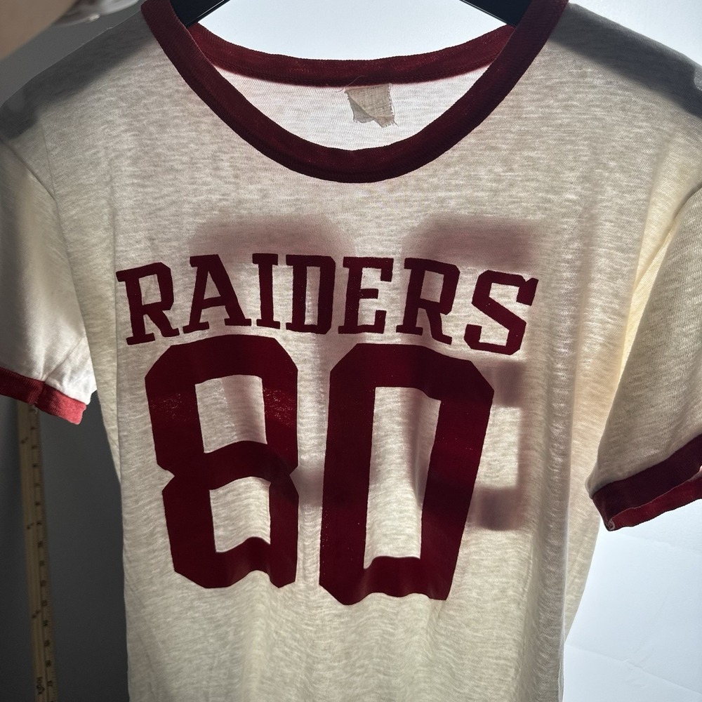Vintage Raiders Paper Thin Athletic Ringer T-Shirt Mens Small USA 70s 80s